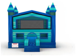 Plain Big Blue Bounce House with Banners