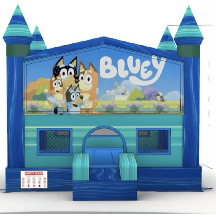 Bluey Big Blue Bounce House with Banners