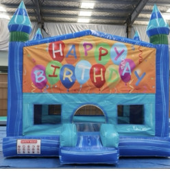 Happy Birthday Big Blue Bounce House with Banners